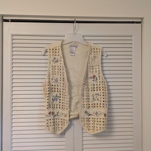 Embroidered Cream Floral Vest